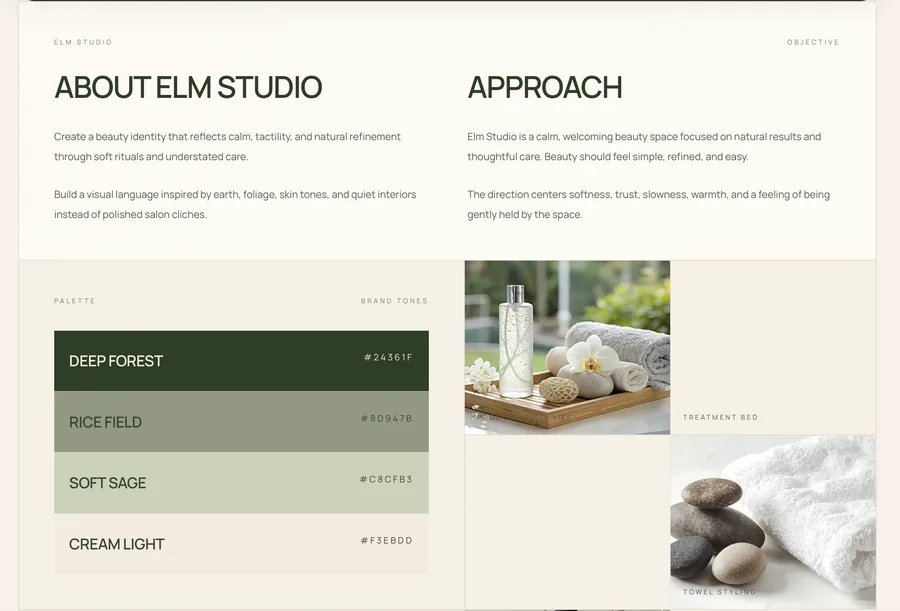Elm Studio section layout with simple composition and calm spacing